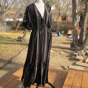 Elan Black and White Metalic Striped Maxi Dress